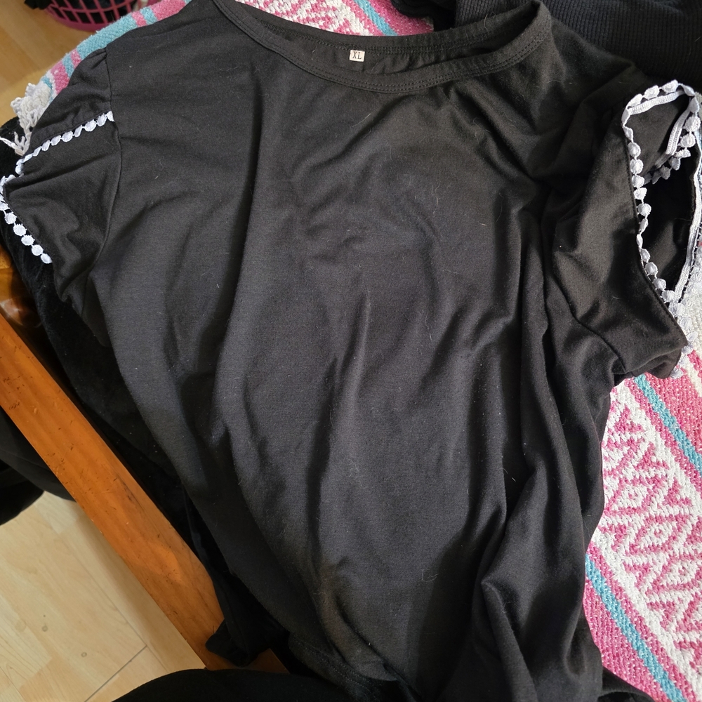 Black Women's Short Sleeve Top with Trim Detail